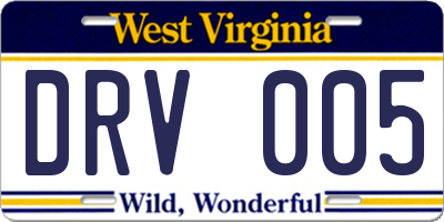 WV license plate DRV005