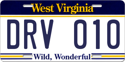 WV license plate DRV010