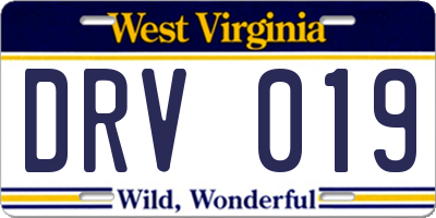 WV license plate DRV019