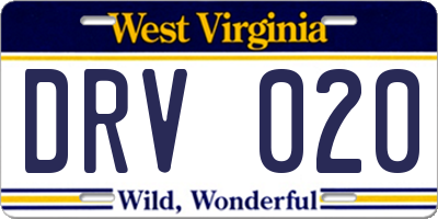 WV license plate DRV020