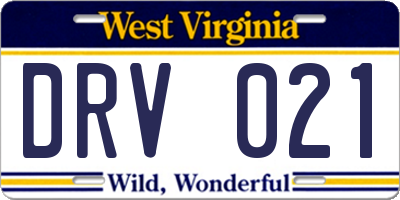 WV license plate DRV021