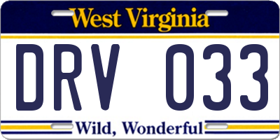 WV license plate DRV033