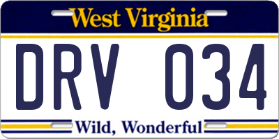 WV license plate DRV034