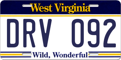 WV license plate DRV092