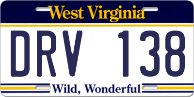 WV license plate DRV138