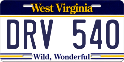 WV license plate DRV540