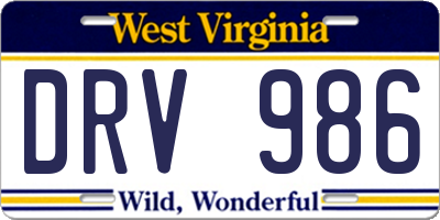 WV license plate DRV986