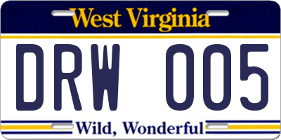 WV license plate DRW005