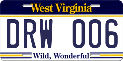 WV license plate DRW006