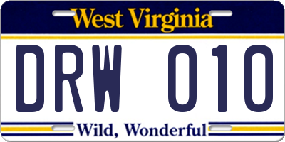 WV license plate DRW010