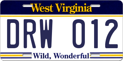 WV license plate DRW012