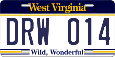 WV license plate DRW014