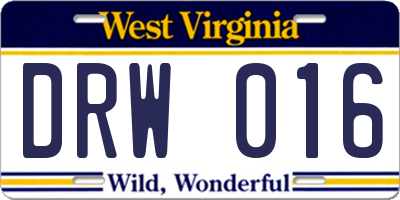 WV license plate DRW016