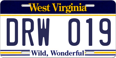 WV license plate DRW019