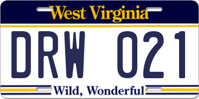 WV license plate DRW021