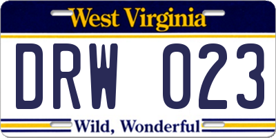 WV license plate DRW023