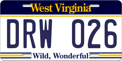 WV license plate DRW026