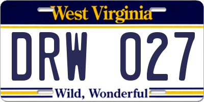 WV license plate DRW027