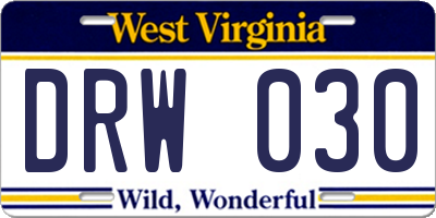 WV license plate DRW030