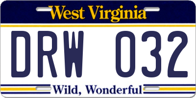 WV license plate DRW032