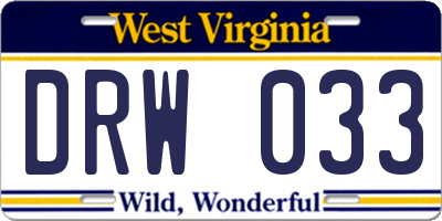 WV license plate DRW033