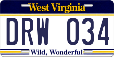 WV license plate DRW034