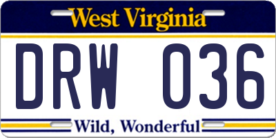 WV license plate DRW036