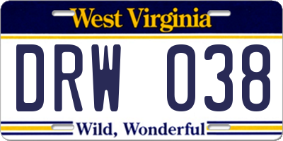 WV license plate DRW038