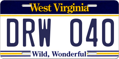 WV license plate DRW040