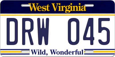 WV license plate DRW045