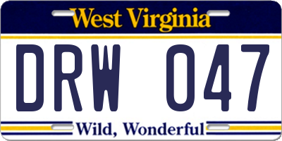 WV license plate DRW047