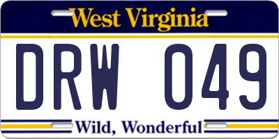 WV license plate DRW049