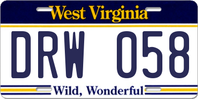 WV license plate DRW058