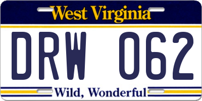 WV license plate DRW062