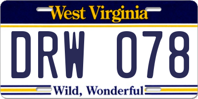 WV license plate DRW078