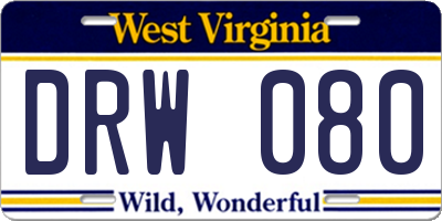 WV license plate DRW080