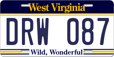 WV license plate DRW087