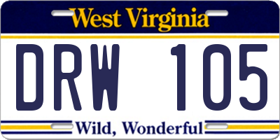 WV license plate DRW105