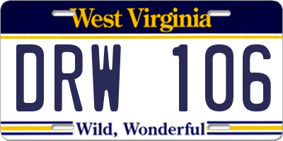 WV license plate DRW106