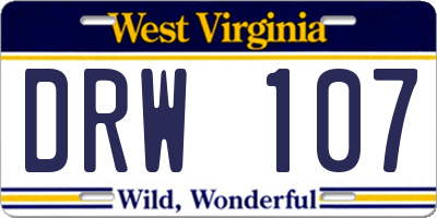 WV license plate DRW107