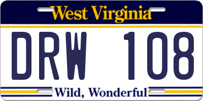 WV license plate DRW108