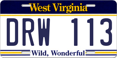 WV license plate DRW113