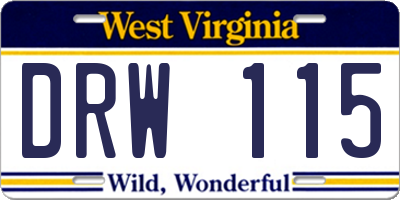 WV license plate DRW115