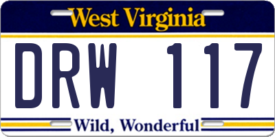 WV license plate DRW117