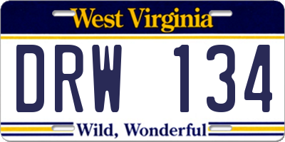WV license plate DRW134