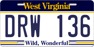WV license plate DRW136