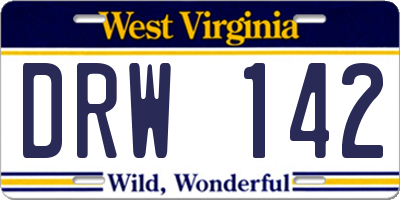 WV license plate DRW142