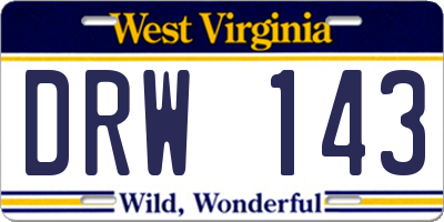 WV license plate DRW143