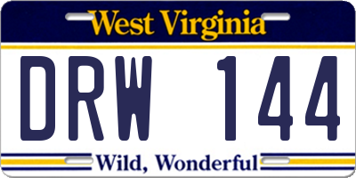 WV license plate DRW144