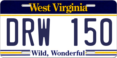 WV license plate DRW150